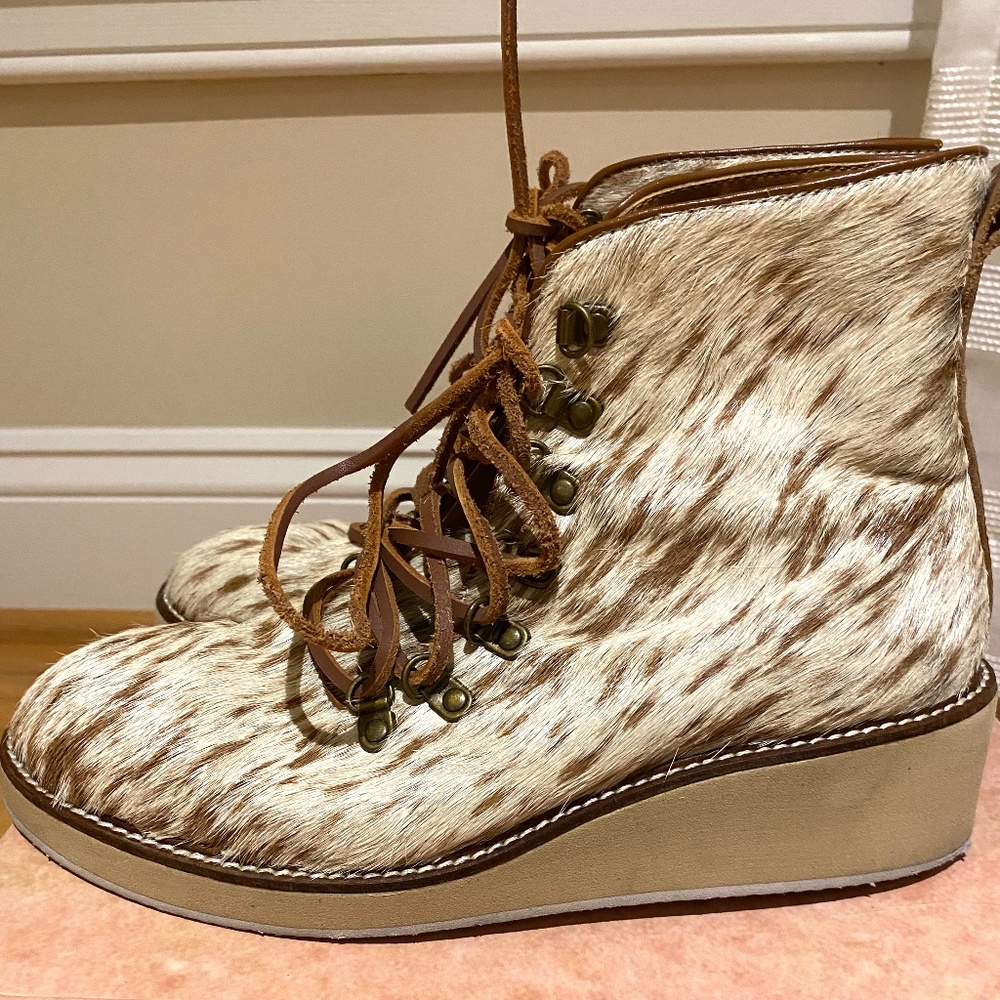 ECOTE fur calf hair lace up booties Style BTF14554 Natural color 7